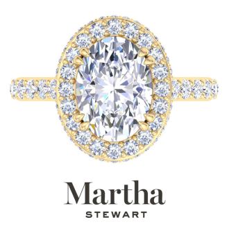 Martha Stewart 4 Carat Oval Shape Lab Grown Diamond Hidden Halo Engagement Ring In 14K Yellow Gold