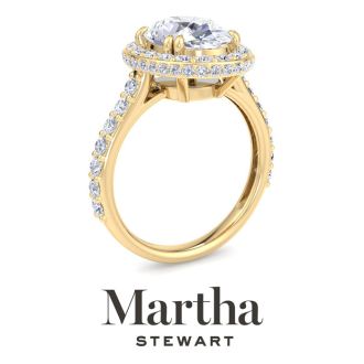 Martha Stewart 4 Carat Oval Shape Lab Grown Diamond Hidden Halo Engagement Ring In 14K Yellow Gold