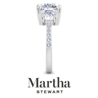 Martha Stewart 5 1/2 Carat Cushion Cut Lab Grown Diamond Three Stone Plus Engagement Ring In 14K White Gold