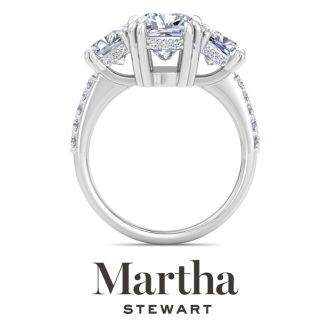 Martha Stewart 5 1/2 Carat Cushion Cut Lab Grown Diamond Three Stone Plus Engagement Ring In 14K White Gold