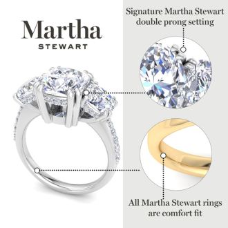 Martha Stewart 5 1/2 Carat Oval Shape Lab Grown Diamond Three Stone Plus Engagement Ring In 14K White Gold