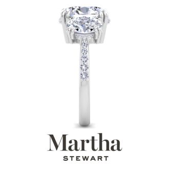 Martha Stewart 5 1/2 Carat Oval Shape Lab Grown Diamond Three Stone Plus Engagement Ring In 14K White Gold