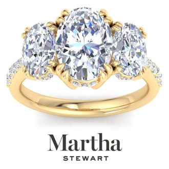 Martha Stewart 5 1/2 Carat Oval Shape Lab Grown Diamond Three Stone Plus Engagement Ring In 14K Yellow Gold