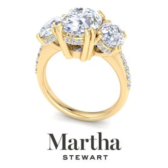 Martha Stewart 5 1/2 Carat Oval Shape Lab Grown Diamond Three Stone Plus Engagement Ring In 14K Yellow Gold
