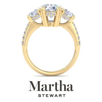 Martha Stewart 5 1/2 Carat Oval Shape Lab Grown Diamond Three Stone Plus Engagement Ring In 14K Yellow Gold