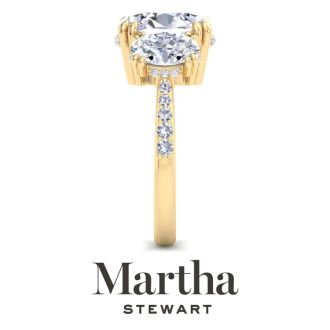 Martha Stewart 5 1/2 Carat Oval Shape Lab Grown Diamond Three Stone Plus Engagement Ring In 14K Yellow Gold