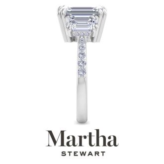 Martha Stewart 5 1/2 Carat Emerald Cut Lab Grown Diamond Three Stone Plus Engagement Ring In 14K White Gold