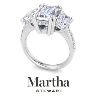 Martha Stewart 5 1/2 Carat Emerald Cut Lab Grown Diamond Three Stone Plus Engagement Ring In 14K White Gold