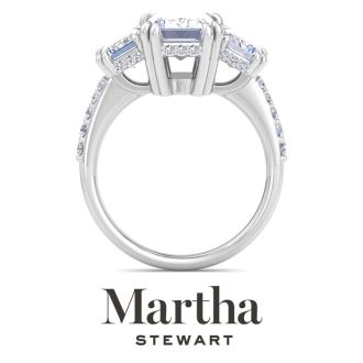Martha Stewart 5 1/2 Carat Emerald Cut Lab Grown Diamond Three Stone Plus Engagement Ring In 14K White Gold