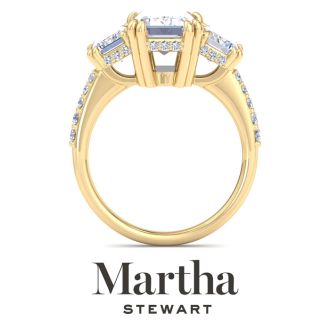 Martha Stewart 5 1/2 Carat Emerald Cut Lab Grown Diamond Three Stone Plus Engagement Ring In 14K Yellow Gold