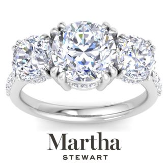 Martha Stewart 5 1/2 Carat Round Lab Grown Diamond Three Stone Plus Engagement Ring In 14K White Gold