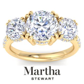 Martha Stewart 5 1/2 Carat Round Lab Grown Diamond Three Stone Plus Engagement Ring In 14K Yellow Gold