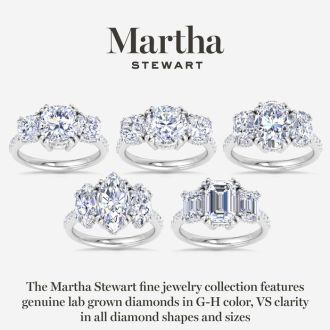 Martha Stewart 5 1/2 Carat Round Lab Grown Diamond Three Stone Plus Engagement Ring In 14K Yellow Gold