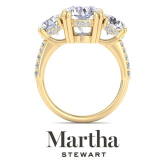 Martha Stewart 5 1/2 Carat Round Lab Grown Diamond Three Stone Plus Engagement Ring In 14K Yellow Gold