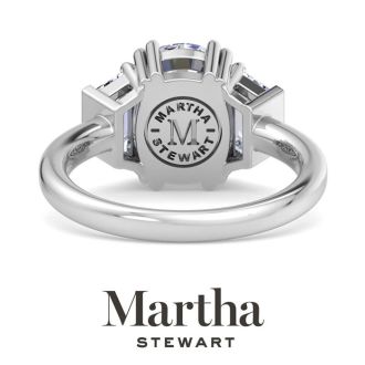 Martha Stewart 5 Carat Cushion Cut and Trapezoid Lab Grown Diamond Three Stone Engagement Ring In 14K White Gold
