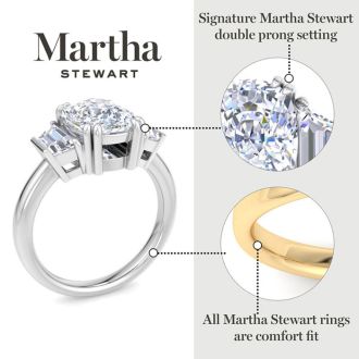 Martha Stewart 5 Carat Cushion Cut and Trapezoid Lab Grown Diamond Three Stone Engagement Ring In 14K White Gold