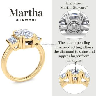 Martha Stewart 5 Carat Cushion Cut and Trapezoid Lab Grown Diamond Three Stone Engagement Ring In 14K White Gold