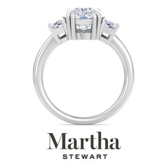 Martha Stewart 5 Carat Cushion Cut and Trapezoid Lab Grown Diamond Three Stone Engagement Ring In 14K White Gold