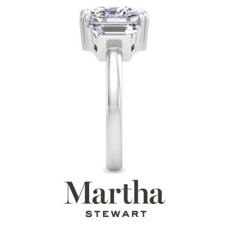 Martha Stewart 5 Carat Cushion Cut and Trapezoid Lab Grown Diamond Three Stone Engagement Ring In 14K White Gold
