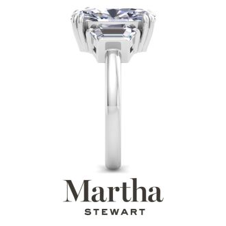 Martha Stewart 5 Carat Oval Shape and Trapezoid Lab Grown Diamond Three Stone Engagement Ring In 14K White Gold