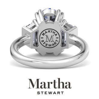 Martha Stewart 5 Carat Oval Shape and Trapezoid Lab Grown Diamond Three Stone Engagement Ring In 14K White Gold