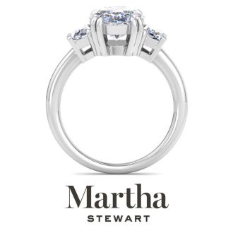 Martha Stewart 5 Carat Oval Shape and Trapezoid Lab Grown Diamond Three Stone Engagement Ring In 14K White Gold