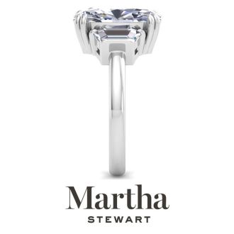 Martha Stewart 5 Carat Oval Shape and Trapezoid Lab Grown Diamond Three Stone Engagement Ring In 14K White Gold