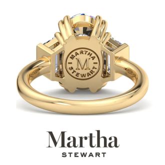 Martha Stewart 5 Carat Oval Shape and Trapezoid Lab Grown Diamond Three Stone Engagement Ring In 14K Yellow Gold