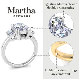 Martha Stewart 5 Carat Oval Shape and Trapezoid Lab Grown Diamond Three Stone Engagement Ring In 14K Yellow Gold