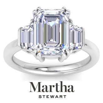 Martha Stewart 5 Carat Emerald Cut and Trapezoid Lab Grown Diamond Three Stone Engagement Ring In 14K White Gold
