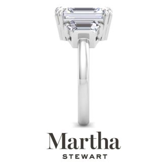 Martha Stewart 5 Carat Emerald Cut and Trapezoid Lab Grown Diamond Three Stone Engagement Ring In 14K White Gold