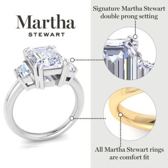 Martha Stewart 5 Carat Emerald Cut and Trapezoid Lab Grown Diamond Three Stone Engagement Ring In 14K White Gold