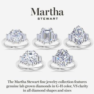 Martha Stewart 5 Carat Emerald Cut and Trapezoid Lab Grown Diamond Three Stone Engagement Ring In 14K White Gold