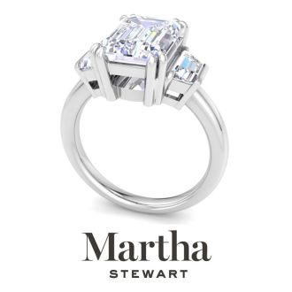 Martha Stewart 5 Carat Emerald Cut and Trapezoid Lab Grown Diamond Three Stone Engagement Ring In 14K White Gold