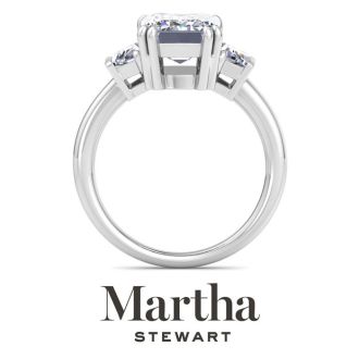 Martha Stewart 5 Carat Emerald Cut and Trapezoid Lab Grown Diamond Three Stone Engagement Ring In 14K White Gold