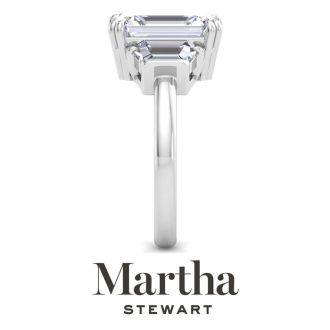 Martha Stewart 5 Carat Emerald Cut and Trapezoid Lab Grown Diamond Three Stone Engagement Ring In 14K White Gold