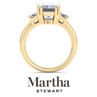 Martha Stewart 5 Carat Emerald Cut and Trapezoid Lab Grown Diamond Three Stone Engagement Ring In 14K Yellow Gold