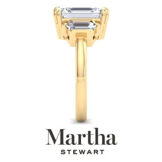 Martha Stewart 5 Carat Emerald Cut and Trapezoid Lab Grown Diamond Three Stone Engagement Ring In 14K Yellow Gold