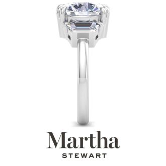 Martha Stewart 5 Carat Round and Trapezoid Lab Grown Diamond Three Stone Engagement Ring In 14K White Gold