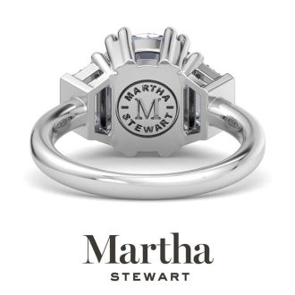 Martha Stewart 5 Carat Round and Trapezoid Lab Grown Diamond Three Stone Engagement Ring In 14K White Gold