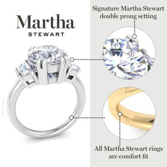 Martha Stewart 5 Carat Round and Trapezoid Lab Grown Diamond Three Stone Engagement Ring In 14K White Gold