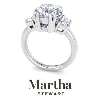 Martha Stewart 5 Carat Round and Trapezoid Lab Grown Diamond Three Stone Engagement Ring In 14K White Gold