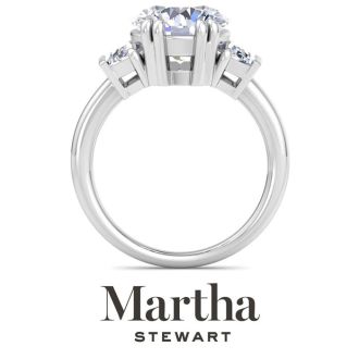 Martha Stewart 5 Carat Round and Trapezoid Lab Grown Diamond Three Stone Engagement Ring In 14K White Gold