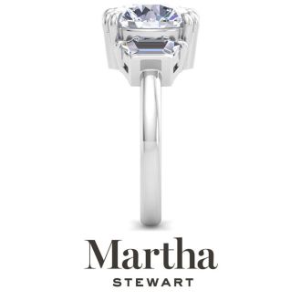 Martha Stewart 5 Carat Round and Trapezoid Lab Grown Diamond Three Stone Engagement Ring In 14K White Gold