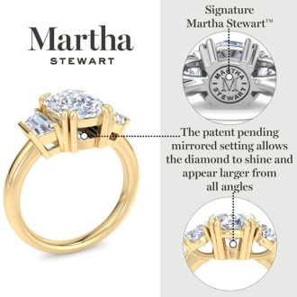 Martha Stewart 5 Carat Round and Trapezoid Lab Grown Diamond Three Stone Engagement Ring In 14K Yellow Gold