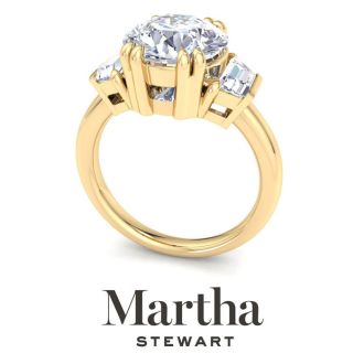 Martha Stewart 5 Carat Round and Trapezoid Lab Grown Diamond Three Stone Engagement Ring In 14K Yellow Gold