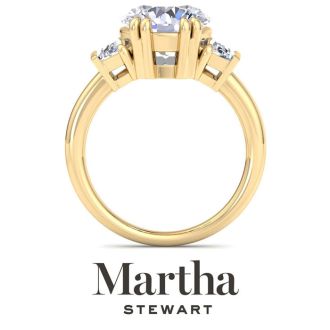 Martha Stewart 5 Carat Round and Trapezoid Lab Grown Diamond Three Stone Engagement Ring In 14K Yellow Gold