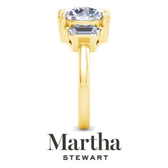 Martha Stewart 5 Carat Round and Trapezoid Lab Grown Diamond Three Stone Engagement Ring In 14K Yellow Gold