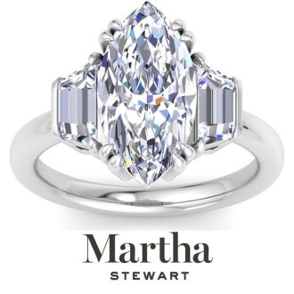 Martha Stewart 5 Carat Marquise Shape and Trapezoid Lab Grown Diamond Three Stone Engagement Ring In 14K White Gold