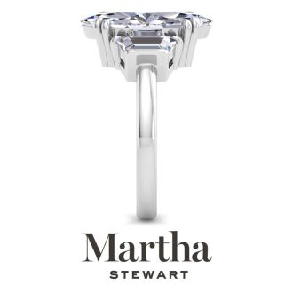 Martha Stewart 5 Carat Marquise Shape and Trapezoid Lab Grown Diamond Three Stone Engagement Ring In 14K White Gold